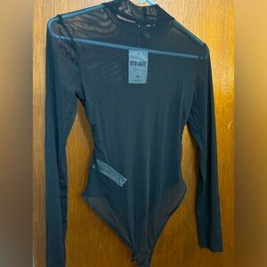 Mesh long sleeve turtleneck bodysuit